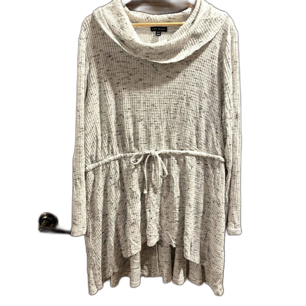 Lane Bryant Cinch Tunic Top White Grey Waffle Knit Longsleeve women's 18/20